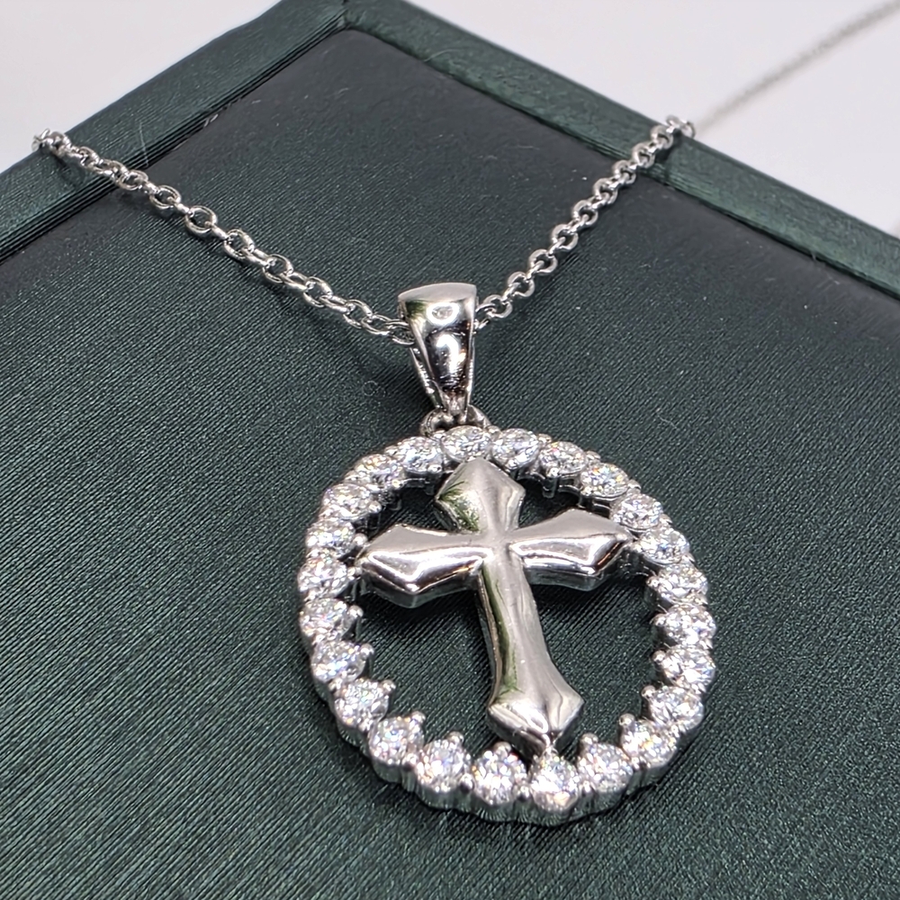 Moissanite S925 Silver Cross Pendant Necklace - Picture 5 of 5